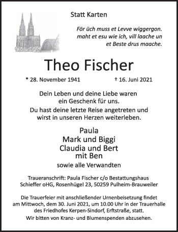 Anzeige von Theo Fischer von  Wochenende  Werbepost 