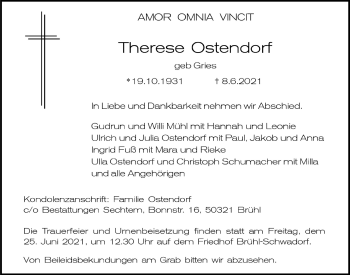 Anzeige von Therese Ostendorf von  Schlossbote/Werbekurier 