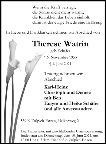 Anzeige von Therese Watrin von  Blickpunkt Euskirchen 