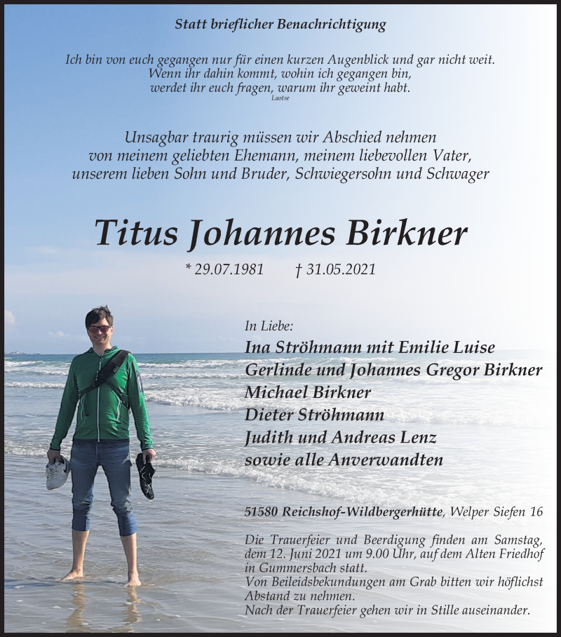  Traueranzeige für Titus Johannes Birkner vom 10.06.2021 aus Kölner Stadt-Anzeiger / Kölnische Rundschau / Express