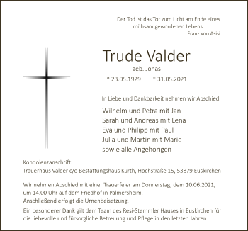 Anzeige von Trude Valder von  Blickpunkt Euskirchen 