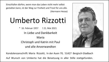 Anzeige von Umberto Rizzotti von  Bergisches Handelsblatt 