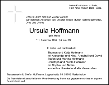 Anzeige von Ursula Hoffmann von  Anzeigen Echo 