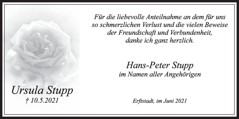  Traueranzeige für Ursula Stupp vom 25.06.2021 aus  Werbepost 