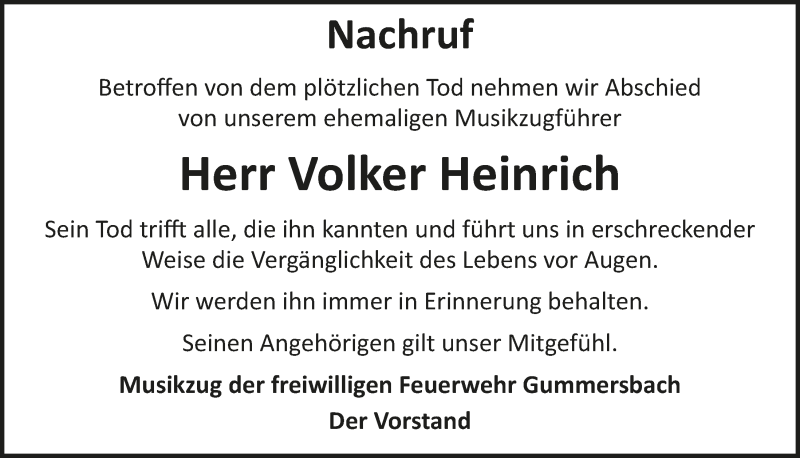  Traueranzeige für Volker Heinrich vom 25.06.2021 aus  Anzeigen Echo 
