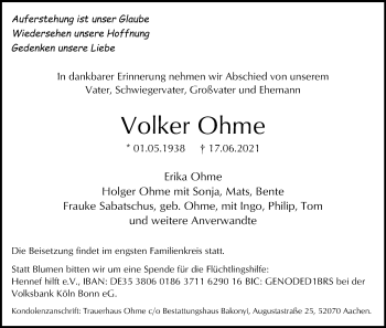 Anzeige von Volker Ohme von Kölner Stadt-Anzeiger / Kölnische Rundschau / Express