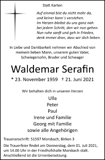 Anzeige von Waldemar Serafin von  Lokalanzeiger 