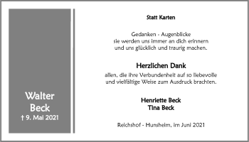 Anzeige von Walter Becker von  Anzeigen Echo 