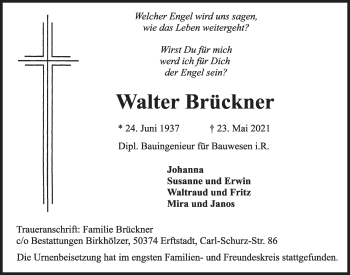 Anzeige von Walter Brückner von  Werbepost 