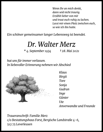 Anzeige von Walter Merz von Kölner Stadt-Anzeiger / Kölnische Rundschau / Express