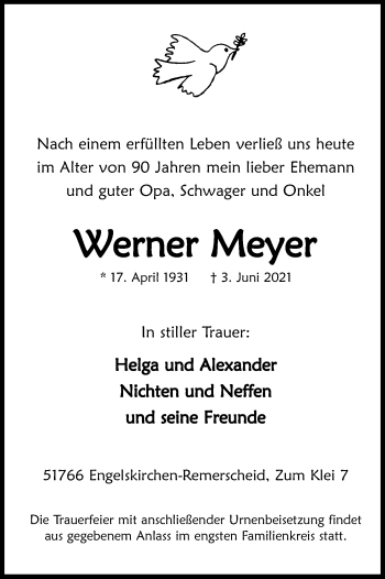 Anzeige von Werner Meyer von Kölner Stadt-Anzeiger / Kölnische Rundschau / Express