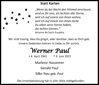 Anzeige von Werner Paul von Kölner Stadt-Anzeiger / Kölnische Rundschau / Express