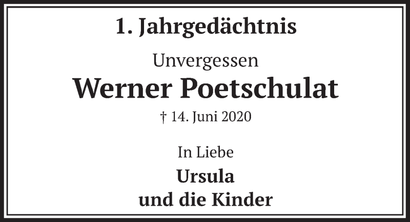  Traueranzeige für Werner Poetschulat vom 11.06.2021 aus  Wochenende 