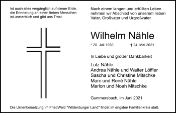 Anzeige von Wilhelm Nähle von  Anzeigen Echo 