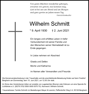 Anzeige von Wilhelm Schmitt von Kölner Stadt-Anzeiger / Kölnische Rundschau / Express
