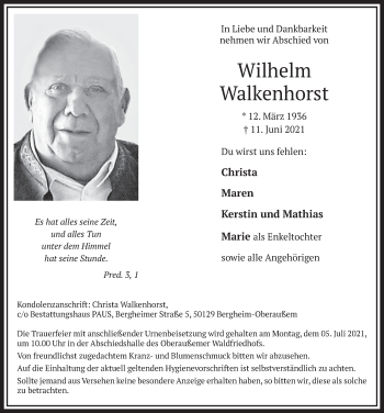 Anzeige von Wilhelm Walkenhorst von  Werbepost 