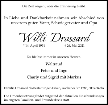 Anzeige von Willi Drossard von  Kölner Wochenspiegel 