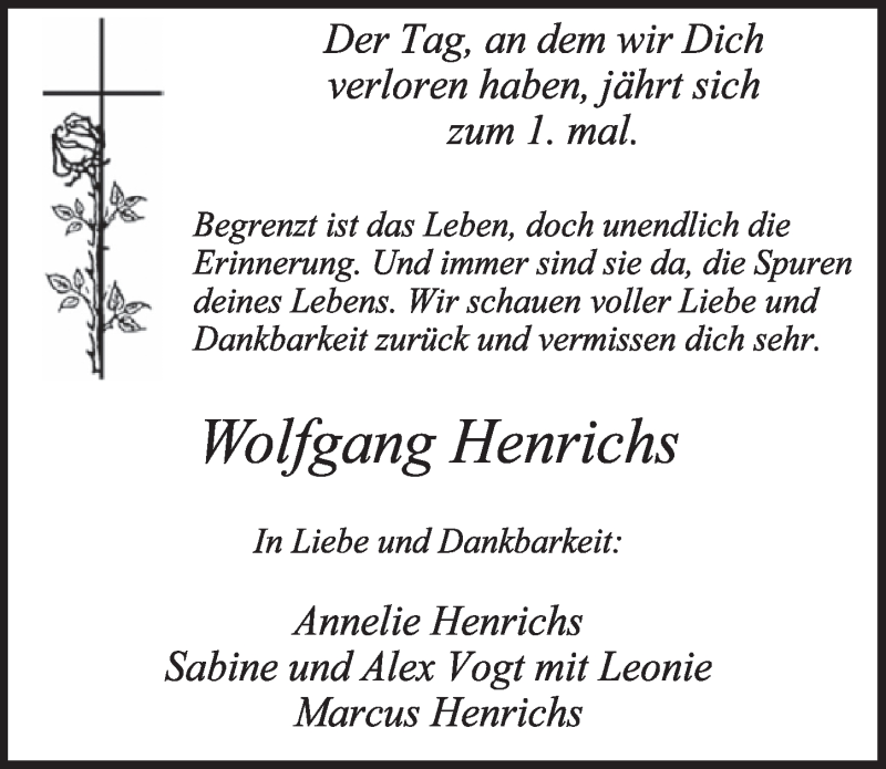  Traueranzeige für Wolfgang Henrichs vom 04.06.2021 aus  Wochenende 