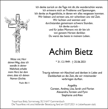Anzeige von Achim Bietz von  Anzeigen Echo 