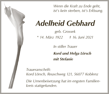 Anzeige von Adelheid Gebhard von  Lokalanzeiger 
