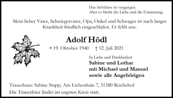 Anzeige von Adolf Hödl von  Anzeigen Echo 