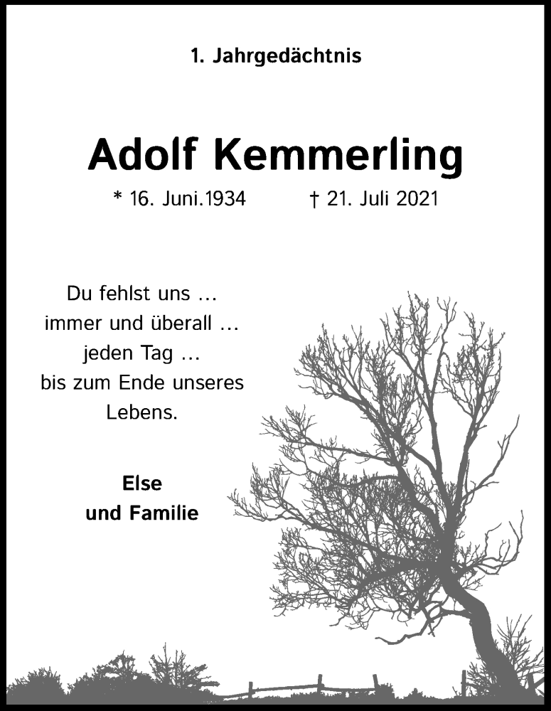  Traueranzeige für Adolf Kemmerling vom 24.07.2021 aus Kölner Stadt-Anzeiger / Kölnische Rundschau / Express