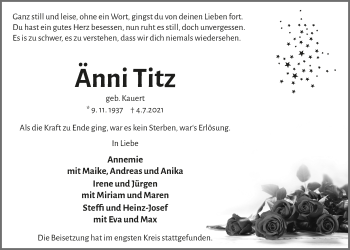 Anzeige von Änni Titz von  Blickpunkt Euskirchen 