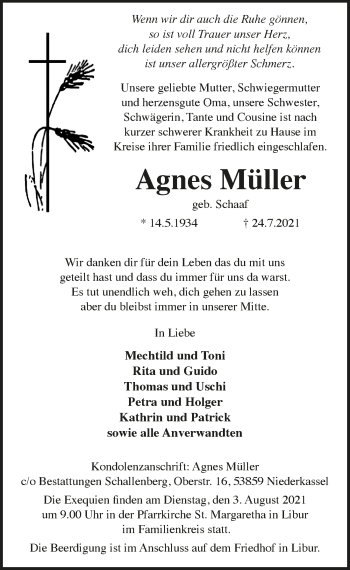 Anzeige von Agnes Müller von  Kölner Wochenspiegel 