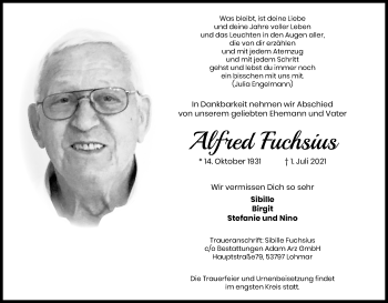 Anzeige von Alfred Fuchsius von Kölner Stadt-Anzeiger / Kölnische Rundschau / Express