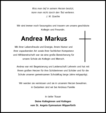Anzeige von Andrea Markus von Kölner Stadt-Anzeiger / Kölnische Rundschau / Express