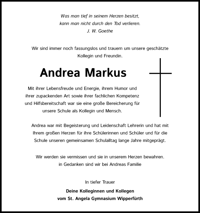  Traueranzeige für Andrea Markus vom 17.07.2021 aus Kölner Stadt-Anzeiger / Kölnische Rundschau / Express