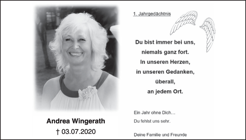  Traueranzeige für Andrea Wingerath vom 02.07.2021 aus  Werbepost 