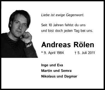 Anzeige von Andreas Rölen von Kölner Stadt-Anzeiger / Kölnische Rundschau / Express