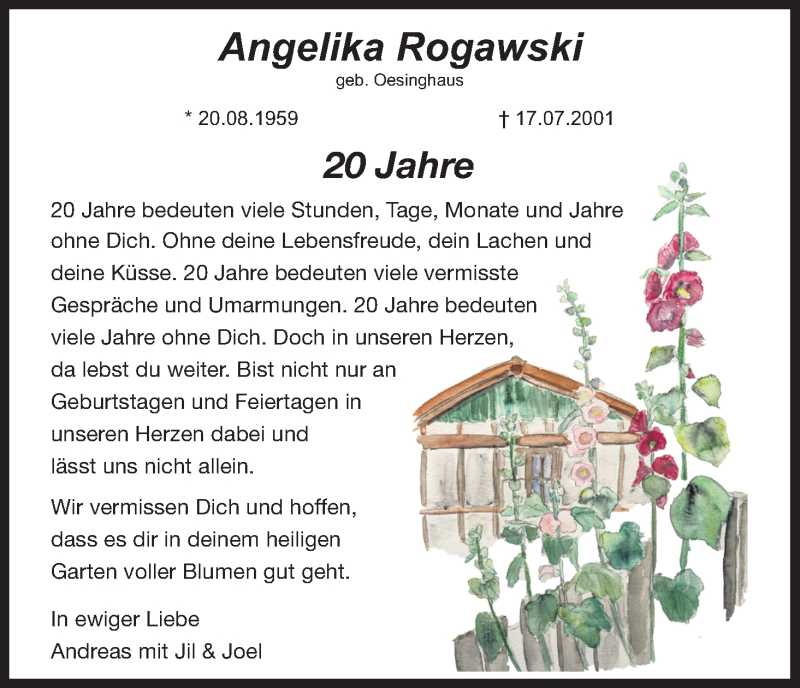  Traueranzeige für Angelika Rogawski vom 17.07.2021 aus Kölner Stadt-Anzeiger / Kölnische Rundschau / Express