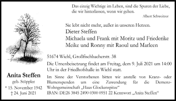 Anzeige von Anita Steffen von  Anzeigen Echo 