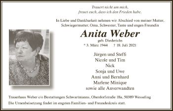 Anzeige von Anita Weber von  Schlossbote/Werbekurier 