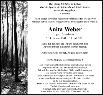Anzeige von Anita Weber von Kölner Stadt-Anzeiger / Kölnische Rundschau / Express