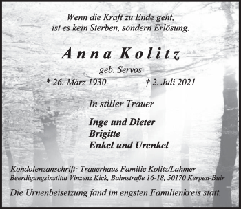 Anzeige von Anna Kolitz von  Kölner Wochenspiegel  Werbepost 