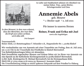 Anzeige von Annemie Abels von  Werbepost 