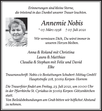 Anzeige von Annemie Nobis von  Werbepost 