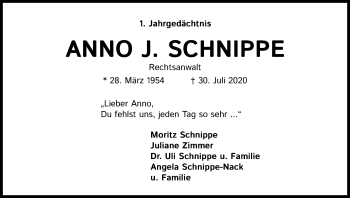 Anzeige von Anno J. Schnppe von Kölner Stadt-Anzeiger / Kölnische Rundschau / Express