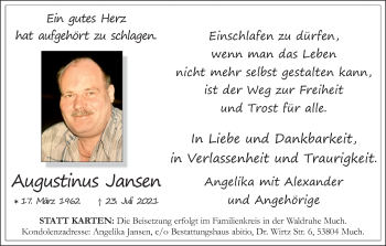 Anzeige von Augustinus Jansen von Kölner Stadt-Anzeiger / Kölnische Rundschau / Express