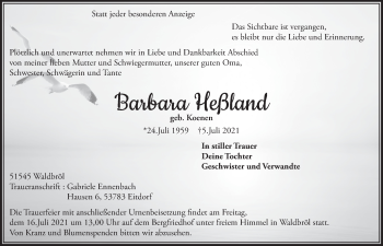 Anzeige von Barbara Heßland von  Lokalanzeiger 