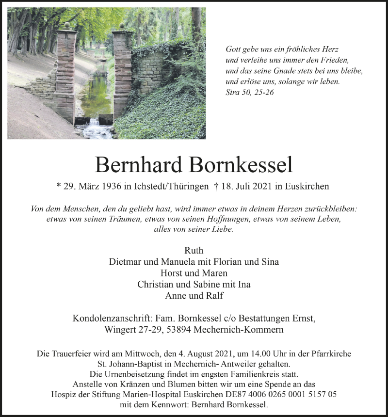  Traueranzeige für Bernhard Bornkessel vom 24.07.2021 aus  Blickpunkt Euskirchen 