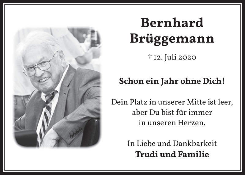  Traueranzeige für Bernhard Brüggemann vom 09.07.2021 aus  Werbepost 