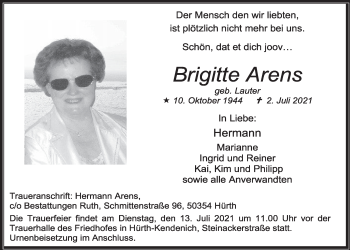 Anzeige von Brigitte Arens von  Wochenende 