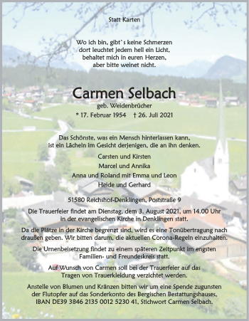 Anzeige von Carmen Selbach von  Anzeigen Echo  Lokalanzeiger 
