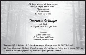 Anzeige von Charlotte Winkler von  Werbepost 