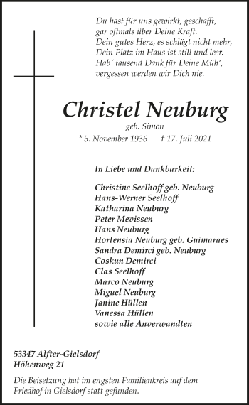 Anzeige von Christel Neuburg von  Schaufenster/Blickpunkt 