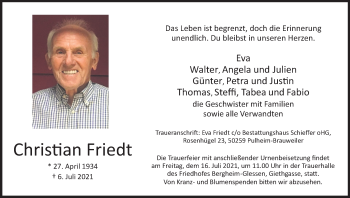 Anzeige von Christian Friedt von Kölner Stadt-Anzeiger / Kölnische Rundschau / Express